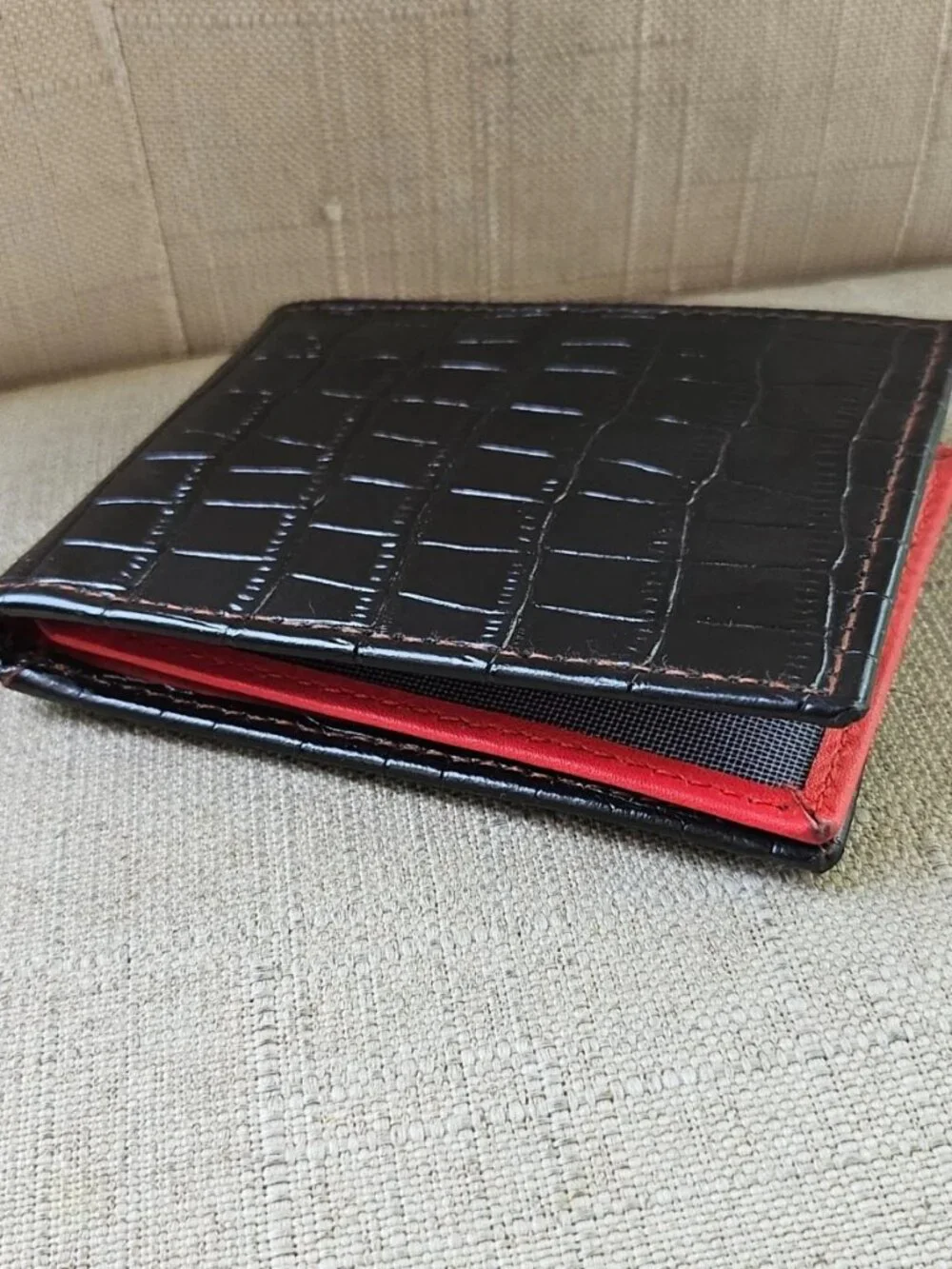 Handmade Card Holder Black Genuine Leather Crocodile Pattern Cardholder Read des